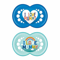 Mam Πιπίλες Σιλικόνης ''I Love Mummy'' για 6-16 μηνών 2 τεμάχια Μπλε/Σιελ
