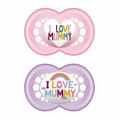 Mam Πιπίλες Σιλικόνης ''I Love Mummy'' για 6-16 μηνών 2 τεμάχια Ροζ/Μωβ