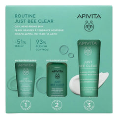 Apivita Promo Just Bee Clear Cleanser Gel, 15ml & Pore Minimizing Purifying Lotion, 50ml & Blemish Control Moisturizer 40ml