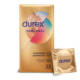 Durex Προφυλακτικά Πολύ Λεπτά Χωρίς Λάτεξ Real Feel Κανονική Εφαρμογή, 12 τεμάχια