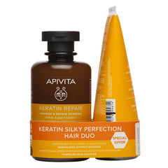 Apivita Keratin Silky Perfection Hair Duo Promo Keratin Repair Shampoo Σαμπουάν Θρέψης & Επανόρθωσης, 250ml & Keratin Repair Conditioner Κρέμα Μαλλιών Θρέψης & Επανόρθωσης, 150ml