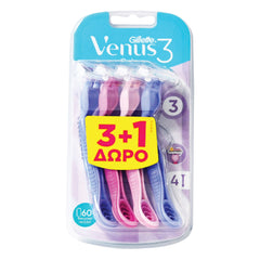 GILLETTE Venus 3 Multicolor Ξυραφάκια Μιας Χρήσης 3 τμχ +1 τμχ Δώρο
