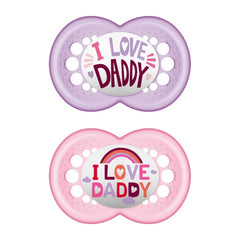 Mam Πιπίλες Σιλικόνης ''I Love Daddy'' για 6-16 μηνών 2 τεμάχια Ροζ/Μωβ
