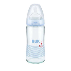 Nuk First Choice Plus Μπιμπερό Γυάλινο 0-6 Μηνών με Θηλή Σιλικόνης Μ Μεγέθους 1 Μπλε, 240ml