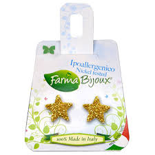 Farma Bijoux, Υποαλλεργικά Σκουλαρίκια Χωρίς Νικέλιο, Αστέρι Χρυσό με Χρυσόσκονη