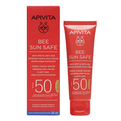 Apivita Bee Sun Safe Anti-Spot & Anti-Age SPF50 Tinted , Αντηλιακή Κρέμα Προσώπου με Χρώμα κατά των Πανάδων & των Ρυτίδων 50ml.
