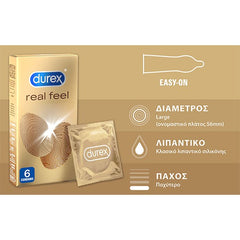 Durex Real Feel Προφυλακτικά Πολύ Λεπτά Χωρίς Λάτεξ 6Τμχ.