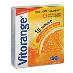 Uni-Pharma Vitorange 1g Vitamin C Συμπλήρωμα Διατροφής με Βιταμίνη C για Αυξηση Ενέργειας & Ενίσχυση Ανοσοποιητικού - Χωρίς Ζάχαρη, 12eff.tabs