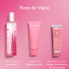 Caudalie Promo Passion Rose de Vigne Fragrance 50ml & Shower Gel 50ml & Hand & Nail Repair Cream 30ml