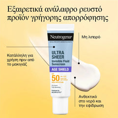 Neutrogena Ultra Sheer Invisible Fluid Age Shield Αντηλιακό Προσώπου SPF50, 50ml