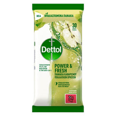 Dettol Power & Fresh Green Apple Πανάκια Καθαρισμού Πολλαπλών Χρήσεων Βιοδιασπώμενα, 30τεμ
