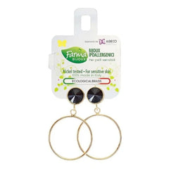 FARMA BIJOUX Gold Hoop Σκουλαρίκια Χρυσός Κρίκος με Μαύρο Κρύσταλλο 30mm 1 ζευγάρι