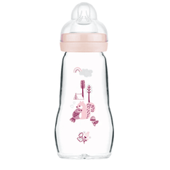 MAM – Μπιμπερό Γυάλινο Feel Good με Θηλή Σιλικόνης 2m+ 260ml Pink