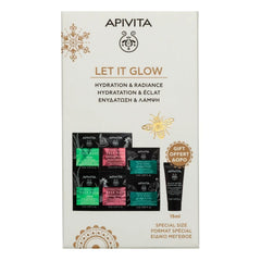Apivita Promo Let it Glow για Ενυδάτωση & Λάμψη Express Beauty Μάσκα Προσώπου Αλόη, 2x8ml, Μάσκα Προσώπου Ρόδι, 2x8ml, Μάσκα Ματιών Ginkgo Biloba, 2x2ml & Δώρο Μαύρο Gel Καθαρισμού, 15ml, 1σετ