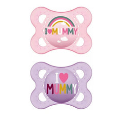 Mam Πιπίλες Σιλικόνης ''I Love Mommy'' για 2-6 μηνών 2 τεμάχια Ροζ/Μωβ
