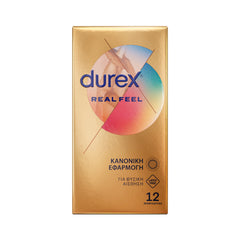 Durex Προφυλακτικά Πολύ Λεπτά Χωρίς Λάτεξ Real Feel  Κανονική Εφαρμογή, 12 τεμάχια