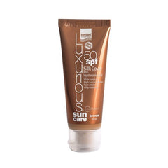 Intermed Luxurious Sun Silk Cover Face Cream Bronze SPF 50 Αντιηλιακή Κρέμα Προσώπου για Ανάπλαση με Μπρονζέ Χρώμα 75 ml. Καινοτόμα έγχρωμη αντιηλιακή κρέμα προσώπου πολύ υψηλής προστασίας και ταυτόχρονης ανάπλασης, με ήπια καλυπτική δράση.