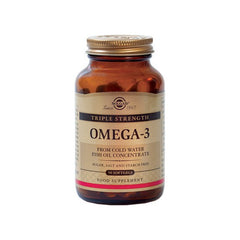 Solgar Triple Strength Omega 3 1400mg Συμπλήρωμα Διατροφής Με Ωμέγα 3 50 μαλακές κάψουλες. Το συμπλήρωμα συμβάλλει στην προστασία του καρδιαγγειακού συστήματος, στη φυσιολογική λειτουργία του εγκεφάλου και της όρασης.